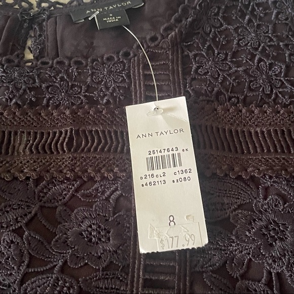 Ann Taylor Lace Embroidered Midi Dress Short Sleeve Round Neck Navy Blue Size 8 - Picture 16 of 16